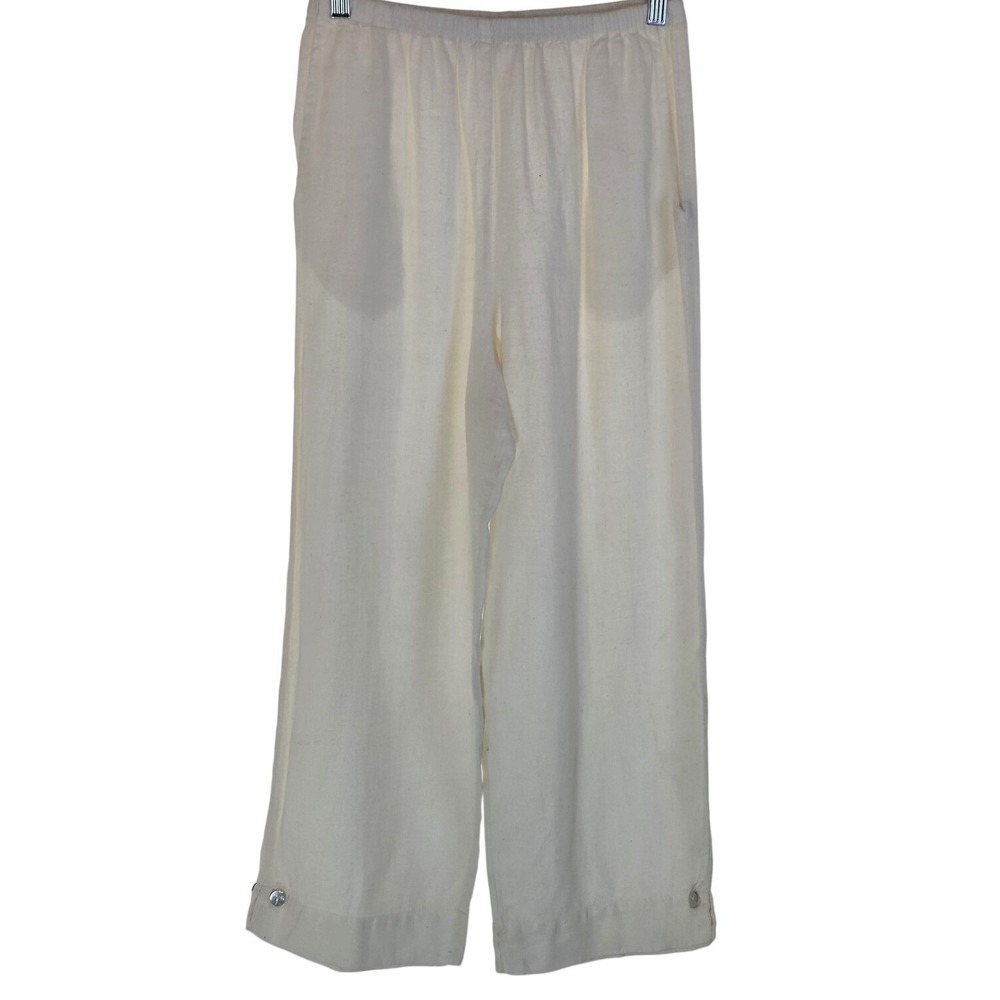Willows Pants Womens Small White Linen Wide Leg Ankle Elastic Waist Summer Beach